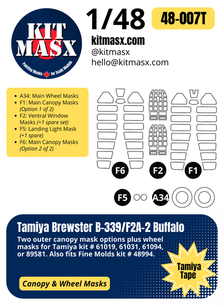 Tamiya Brewster B-339/F2A-2 Buffalo 1/48 Canopy & Wheel Paint Masks