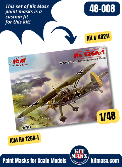 ICM Henschel Hs 126 A-1/B-1 1/48 Canopy & Wheel Paint Masks, Kit # 48211