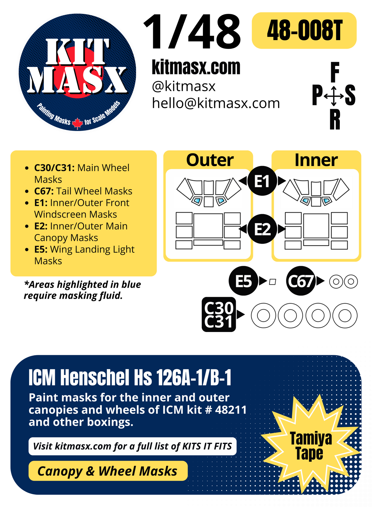 ICM Henschel Hs 126 A-1/B-1 1/48 Canopy & Wheel Paint Masks, Kit # 48211