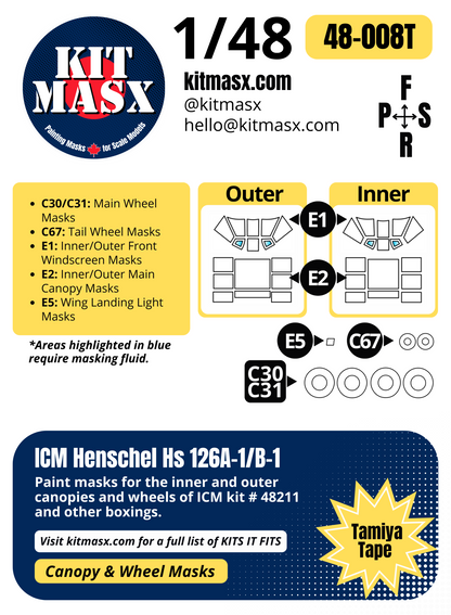 ICM Henschel Hs 126 A-1/B-1 1/48 Canopy & Wheel Paint Masks, Kit # 48211