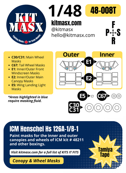 ICM Henschel Hs 126 A-1/B-1 1/48 Canopy & Wheel Paint Masks, Kit # 48211