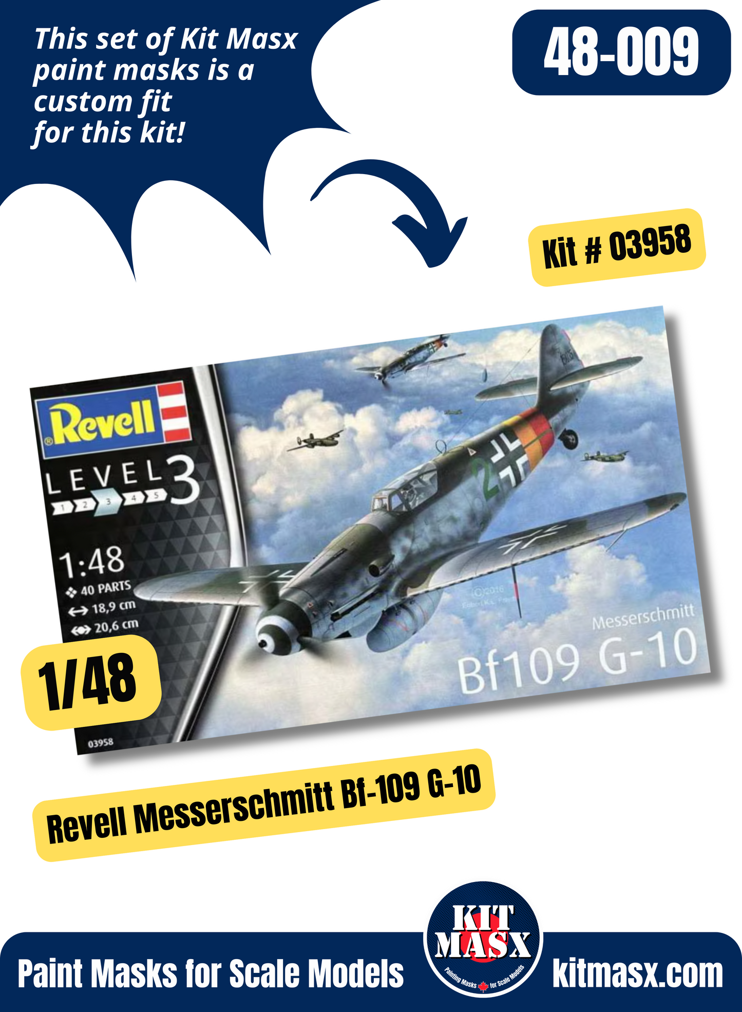 Revell Messerschmitt Bf 109 G/G-10/K4 1/48 Canopy & Wheel Paint Masks, Kit # 03958