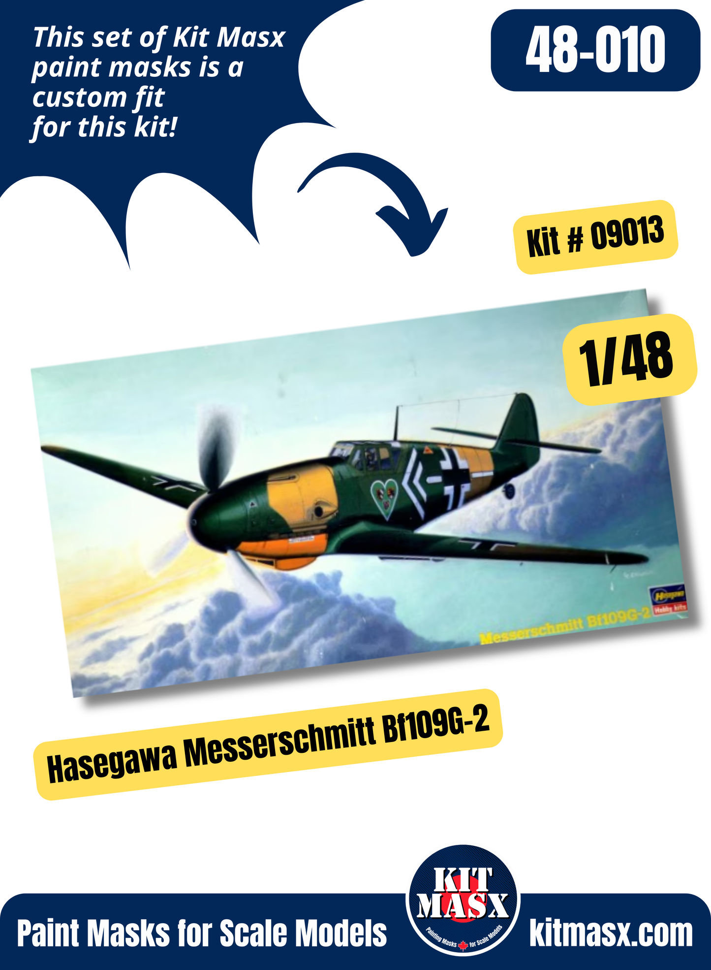 Hasegawa Messerschmitt Bf 109G-2 1/48 Canopy & Wheel Paint Masks, Kit # 09013