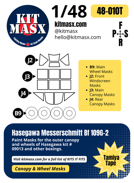 Hasegawa Messerschmitt Bf 109G-2 1/48 Canopy & Wheel Paint Masks, Kit # 09013