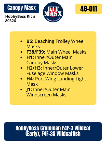 HobbyBoss Grumman F4F-3 Wildcat (Early), F4F-3S Wildcatfish 1/48 Canopy & Wheel Paint Masks, Kit 80326