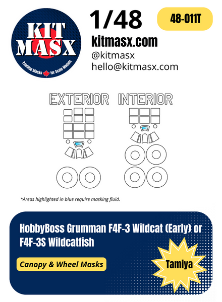 HobbyBoss Grumman F4F-3 Wildcat (Early) or F4F-3S Wildcatfish 1/48 Canopy & Wheel Masks
