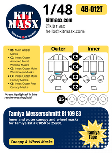 Tamiya Messerschmitt Bf109 E3 1/48 Canopy & Wheel Paint Masks, Kit # 61050