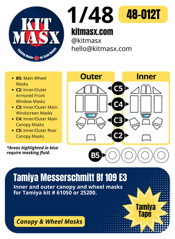 Tamiya Messerschmitt Bf109 E3 1/48 Canopy & Wheel Paint Masks