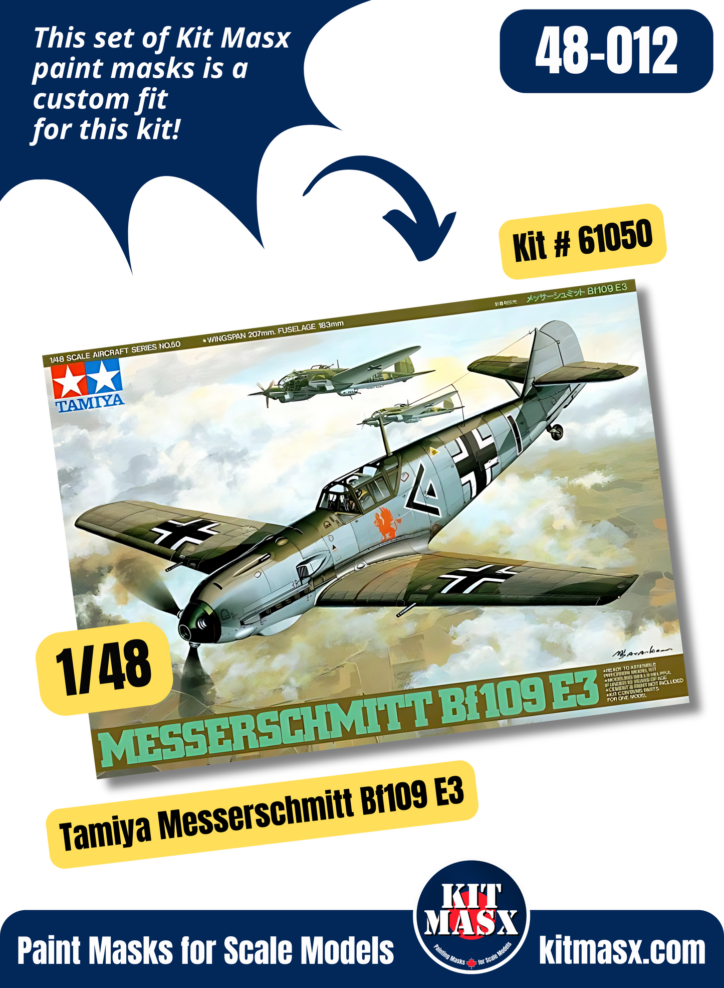 Tamiya Messerschmitt Bf109 E3 1/48 Canopy & Wheel Paint Masks, Kit # 61050