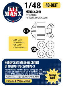 Hobbycraft Messerschmitt Bf 109B/B-1/B-2/C/D/E-3 1/48 Canopy & Wheel Paint Masks, Kit # HC1569