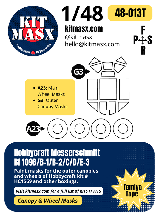 Hobbycraft Messerschmitt Bf 109B/B-1/B-2/C/D/E-3 1/48 Canopy & Wheel Paint Masks, Kit # HC1569