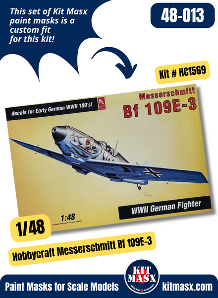 Hobbycraft Messerschmitt Bf 109B/B-1/B-2/C/D/E-3 1/48 Canopy & Wheel Paint Masks, Kit # HC1569