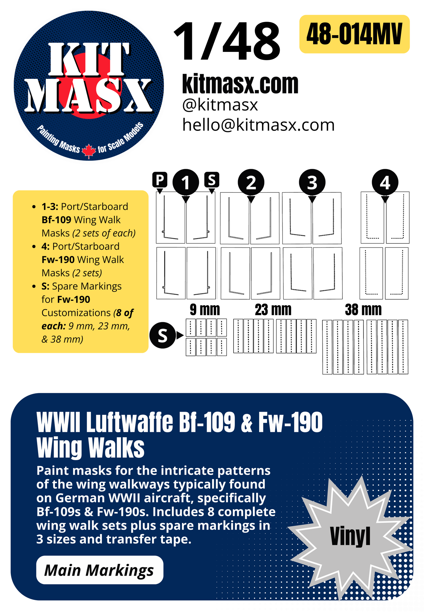 WWII Luftwaffe Bf-109 & Fw-190 Wing Walks 1/48 Main Marking Paint Masks