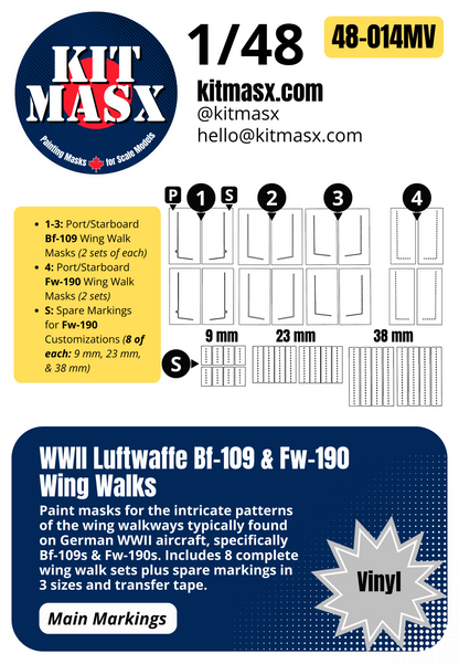 WWII Luftwaffe Bf-109 & Fw-190 Wing Walks 1/48 Main Marking Paint Masks