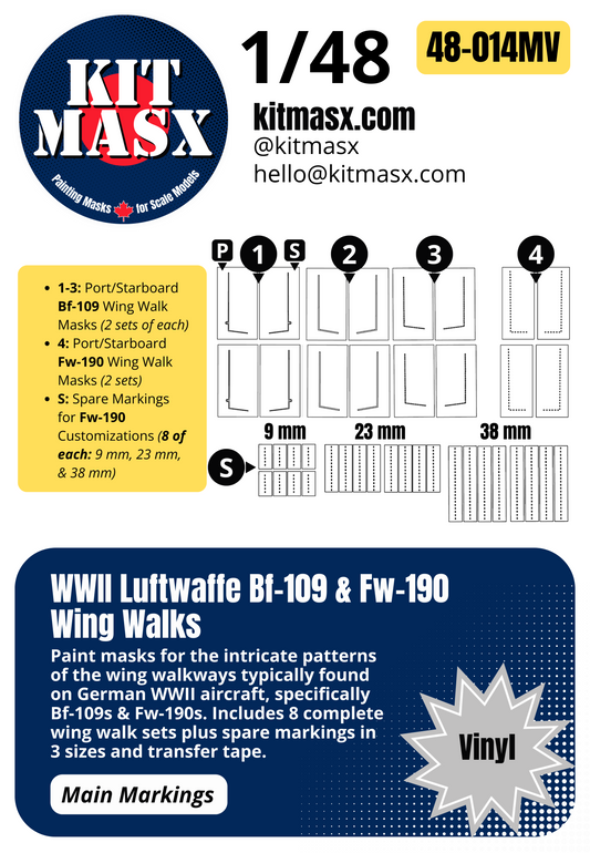 WWII Luftwaffe Bf-109 & Fw-190 Wing Walks 1/48 Main Marking Paint Masks