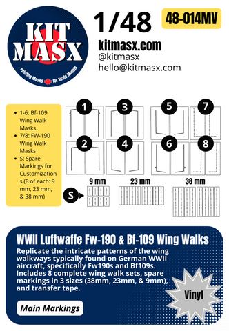 WWII Luftwaffe Fw-190 & Bf-109 Wing Walks 1/48 Main Marking Paint Masks