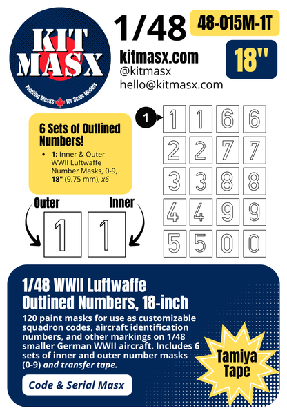 WWII Luftwaffe Outlined Numbers 0-9 1/48 Code & Serial Paint Masks