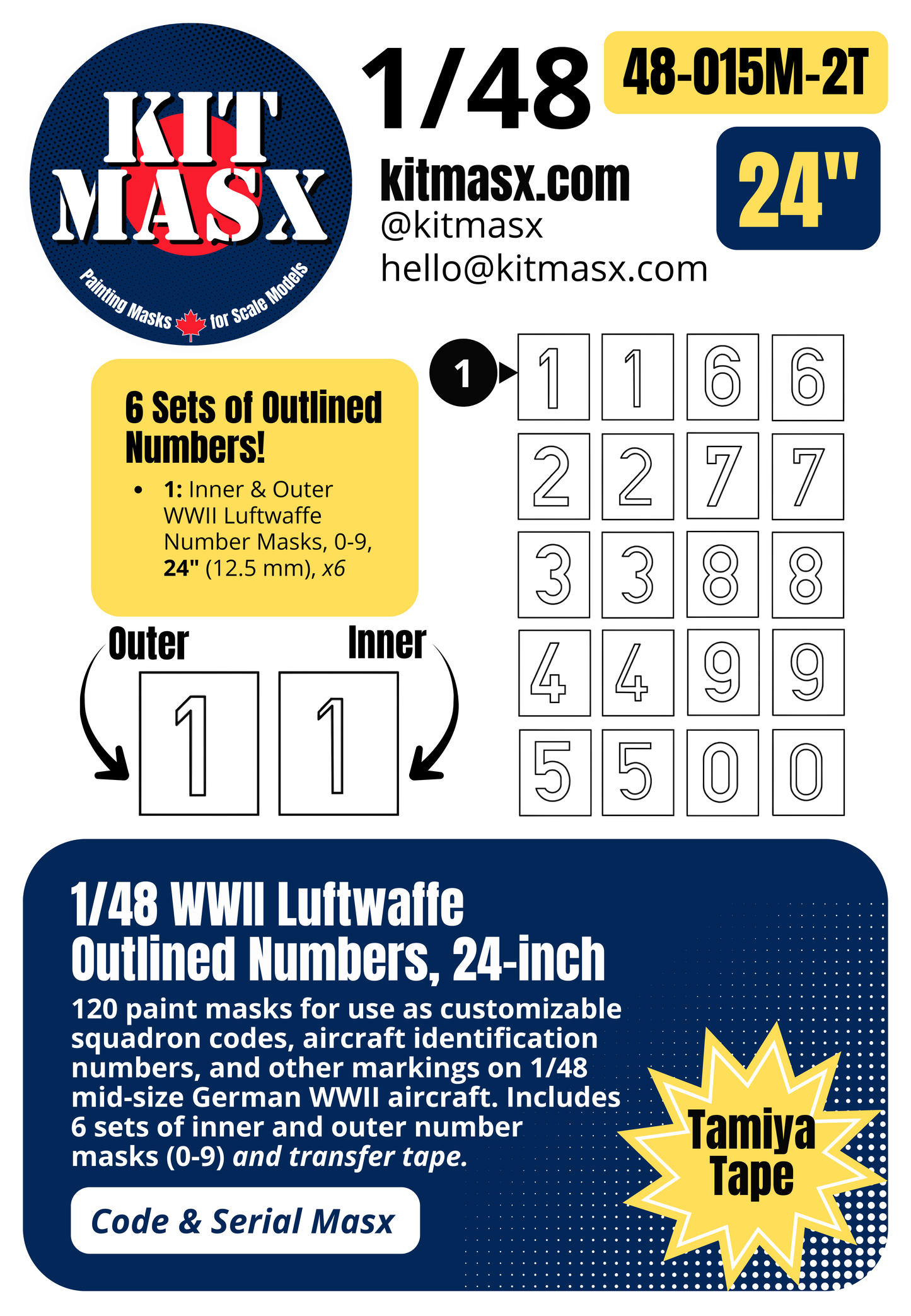WWII Luftwaffe Outlined Numbers 0-9 1/48 Code & Serial Paint Masks