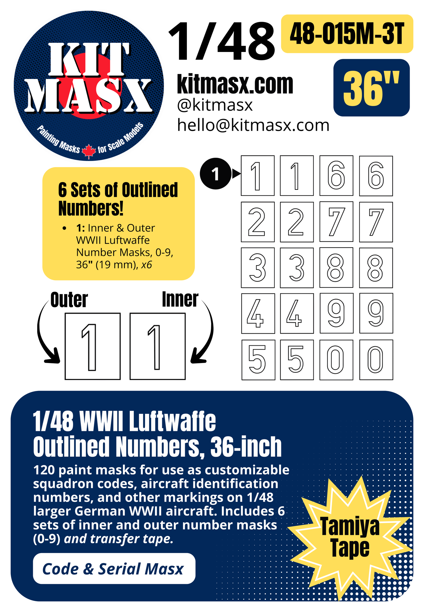 WWII Luftwaffe Outlined Numbers 0-9 1/48 Code & Serial Paint Masks