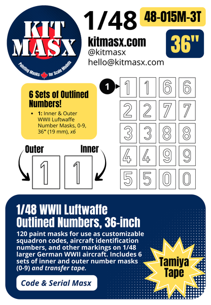 WWII Luftwaffe Outlined Numbers 0-9 1/48 Code & Serial Paint Masks