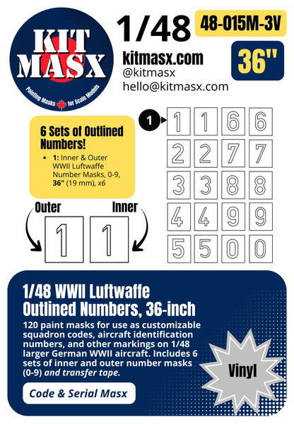 WWII Luftwaffe Outlined Numbers 0-9 1/48 Code & Serial Paint Masks