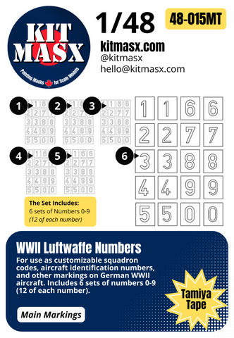 WWII Luftwaffe Numbers 1/48 Main Marking Paint Masks