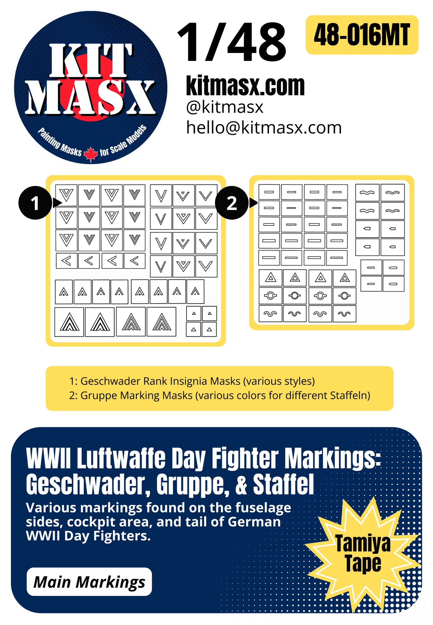 WWII Luftwaffe Day Fighter Markings: Geschwader, Gruppe, & Staffel 1/48 Main Marking Paint Masks