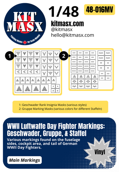 WWII Luftwaffe Day Fighter Markings: Geschwader, Gruppe, & Staffel 1/48 Main Marking Paint Masks