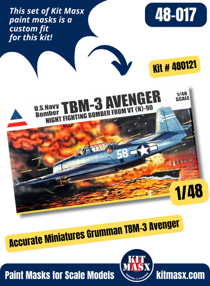 Accurate Miniatures Grumman TBF/TBM Avenger 1/48 Canopy Paint Masks, Kit # 480121