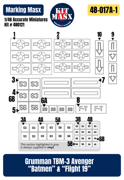 Accurate Miniatures Grumman TBM-3 Avenger "Batmen" & "Flight 19" 1/48 All-in-One Master Mask Set, Kit # 480121