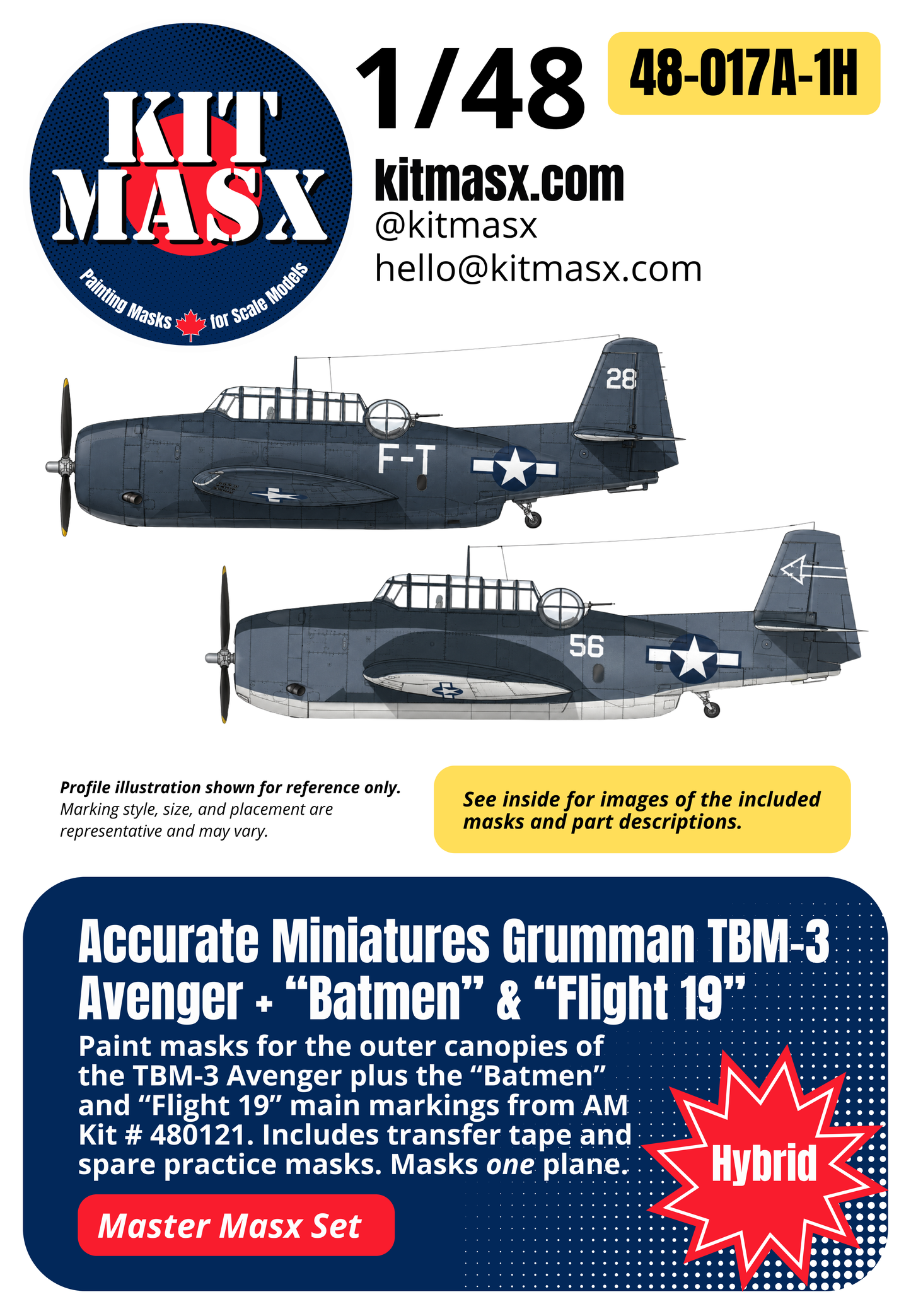 Accurate Miniatures Grumman TBM-3 Avenger "Batmen" & "Flight 19" 1/48 All-in-One Master Mask Set, Kit # 480121