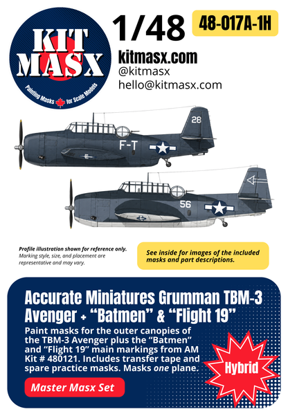 Accurate Miniatures Grumman TBM-3 Avenger "Batmen" & "Flight 19" 1/48 All-in-One Master Mask Set, Kit # 480121