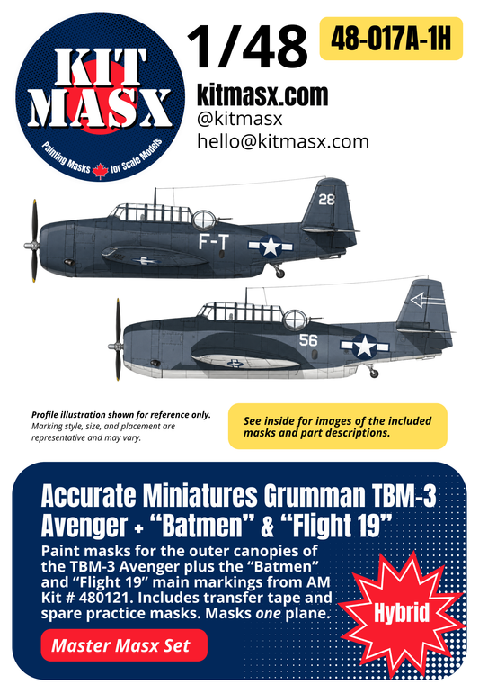 Accurate Miniatures Grumman TBM-3 Avenger "Batmen" & "Flight 19" 1/48 All-in-One Master Mask Set, Kit # 480121