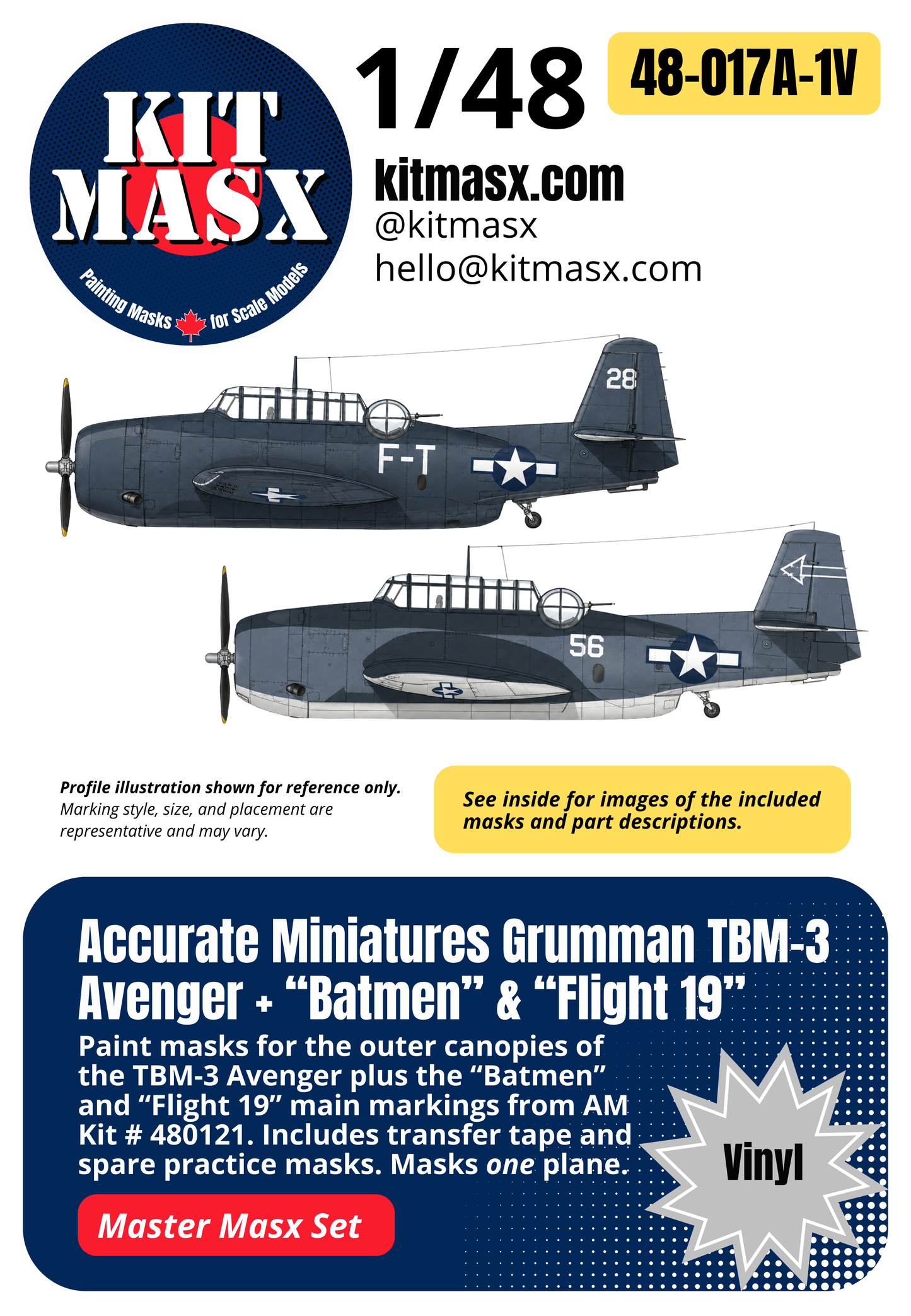 Accurate Miniatures Grumman TBM-3 Avenger "Batmen" & "Flight 19" 1/48 All-in-One Master Mask Set, Kit # 480121