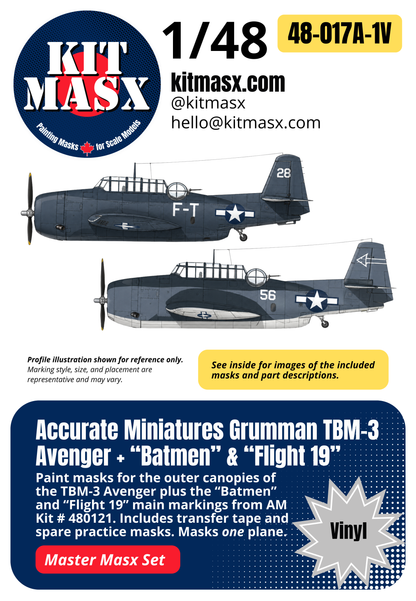 Accurate Miniatures Grumman TBM-3 Avenger "Batmen" & "Flight 19" 1/48 All-in-One Master Mask Set, Kit # 480121