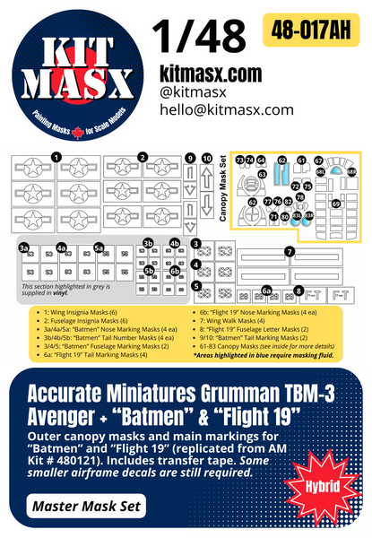 Accurate Miniatures Grumman TBM/TBF Avenger 1/48 Canopy & Main Marking Paint Masks