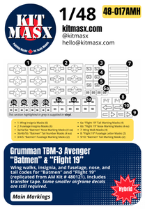 Accurate Miniatures Grumman TBM-3 Avenger "Batmen" & "Flight 19" 1/48 Main Marking Paint Masks or All-in-One Master Mask Set, Kit # 480121