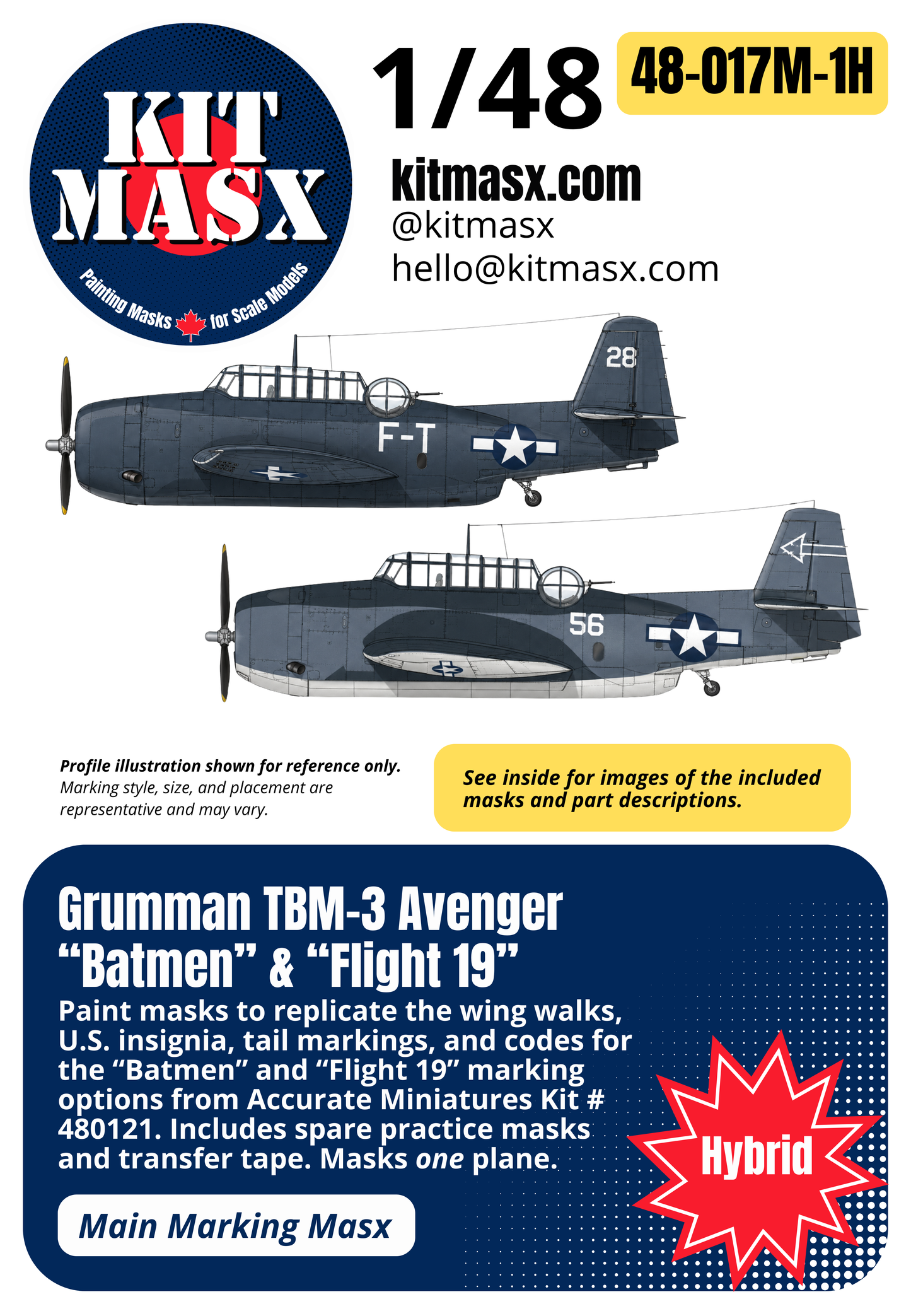 Accurate Miniatures Grumman TBM-3 Avenger "Batmen" & "Flight 19" 1/48 Main Marking Paint Masks Kit # 480121