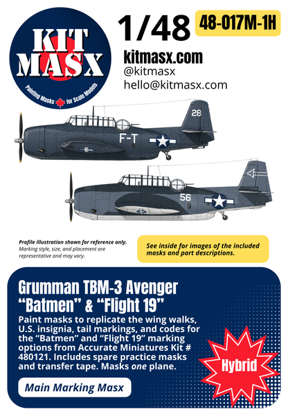 Accurate Miniatures Grumman TBM-3 Avenger "Batmen" & "Flight 19" 1/48 Main Marking Paint Masks Kit # 480121