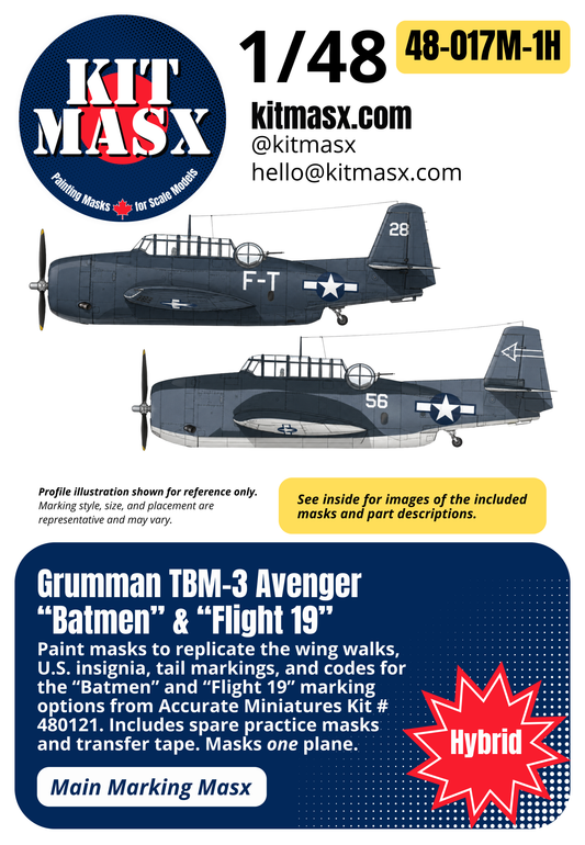 Accurate Miniatures Grumman TBM-3 Avenger "Batmen" & "Flight 19" 1/48 Main Marking Paint Masks Kit # 480121
