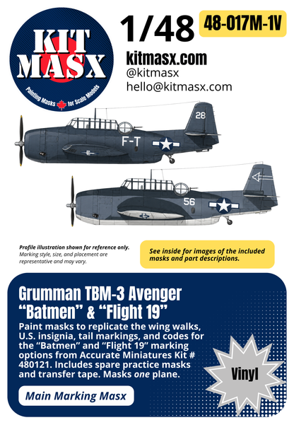 Accurate Miniatures Grumman TBM-3 Avenger "Batmen" & "Flight 19" 1/48 Main Marking Paint Masks Kit # 480121