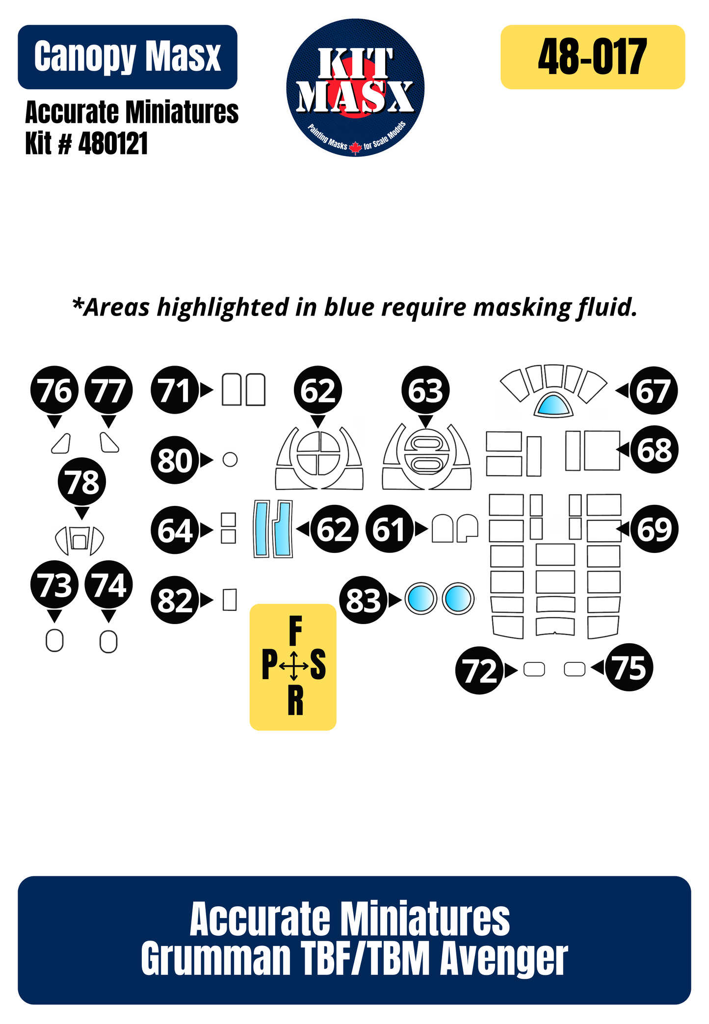 Accurate Miniatures Grumman TBF/TBM Avenger 1/48 Canopy Paint Masks, Kit # 480121
