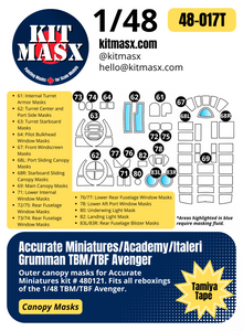 Accurate Miniatures Grumman TBM/TBF Avenger 1/48 Canopy & Main Marking Paint Masks