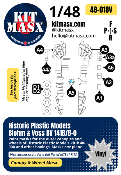 Historic Plastic Models Blohm & Voss BV 141B/B-0 1/48 Canopy & Wheel Paint Masks, Kit # 48-004 (48018)