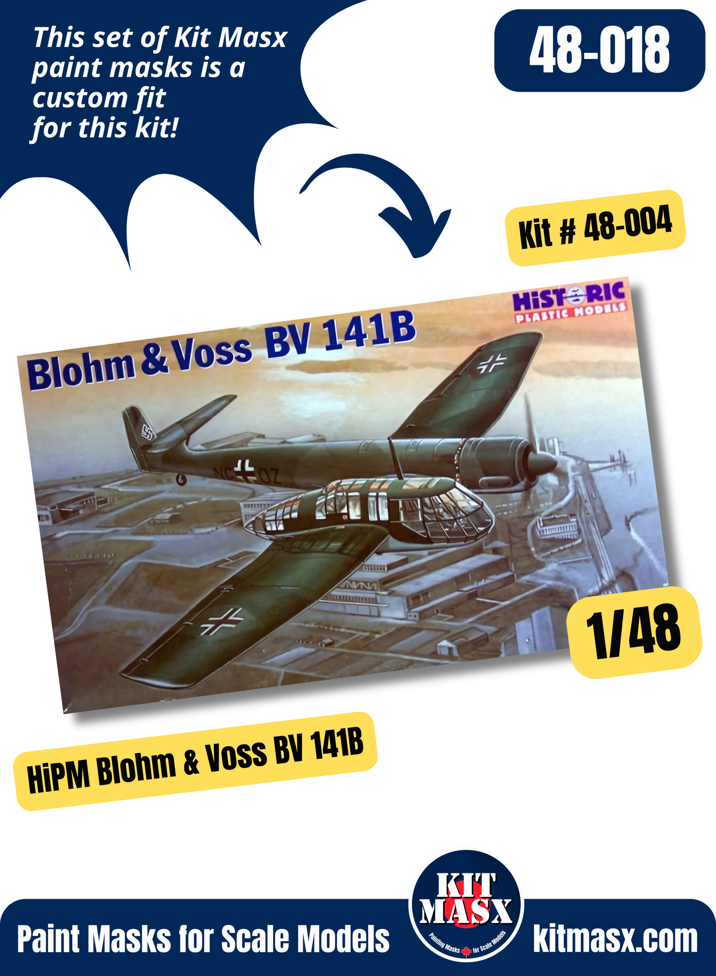 Historic Plastic Models Blohm & Voss BV 141B/B-0 1/48 Canopy & Wheel Paint Masks, Kit # 48-004