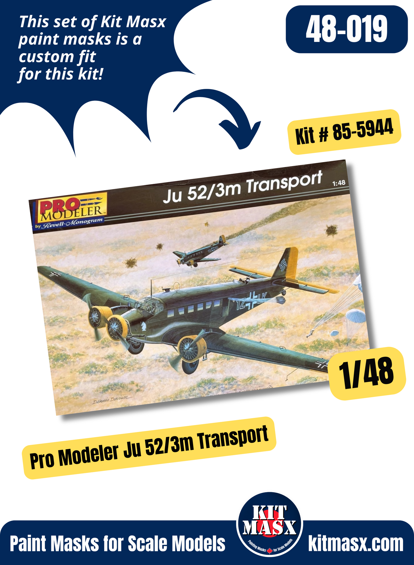 Pro Modeler Junkers Ju52/3m, Ju52/3mg4e Transport 1/48 Canopy & Wheel Paint Masks, Kit # 85-5944