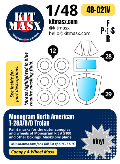 Monogram North American T-28A/B/D Trojan 1/48 Canopy & Wheel Paint Masks, Kit # 5100 (48021)