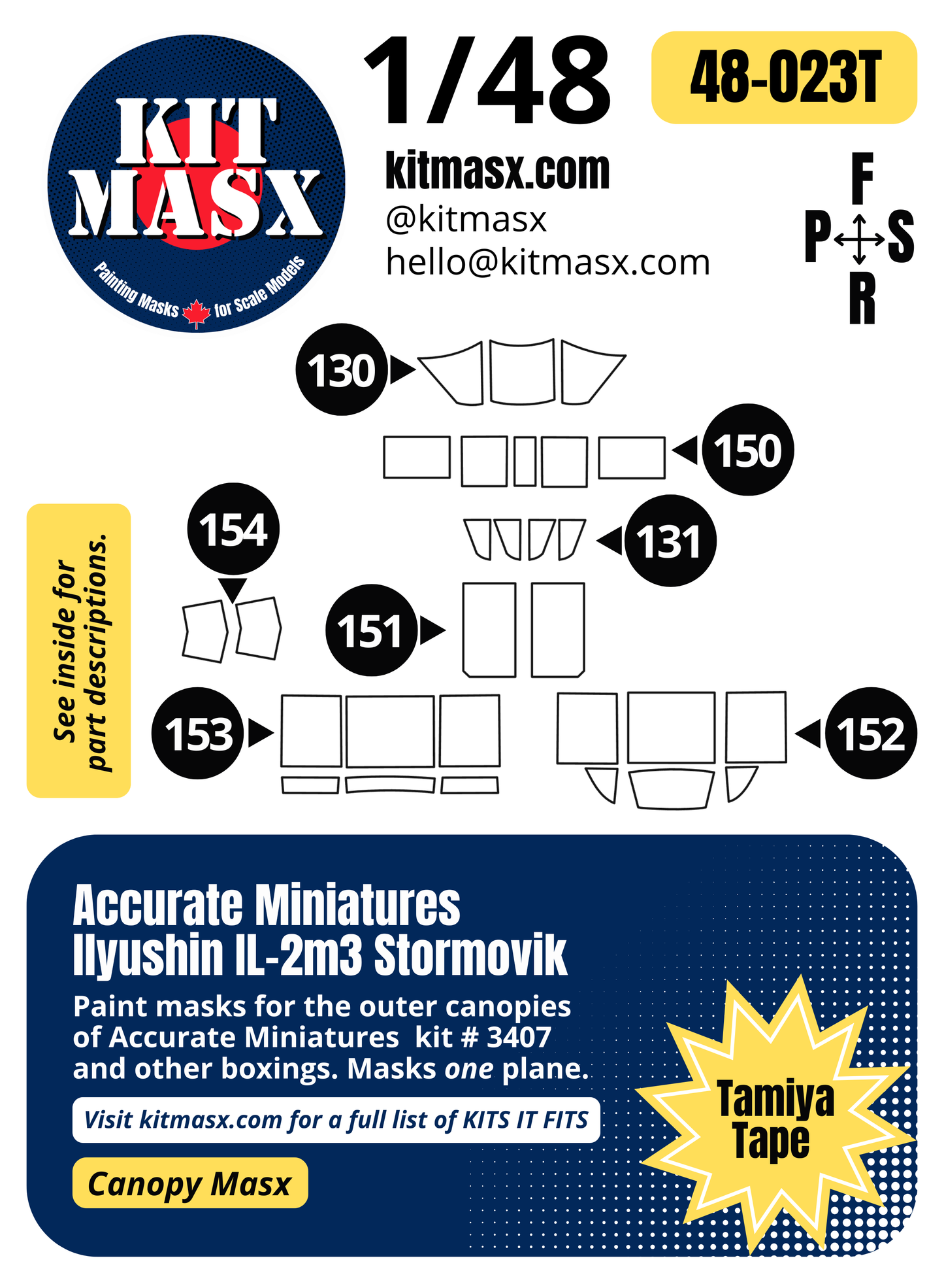 Accurate Miniatures Ilyushin IL-2m3 Stormovik 1/48 Canopy Paint Masks, Kit # 3407 (48023)