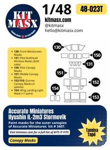 Accurate Miniatures Ilyushin IL-2m3 Stormovik 1/48 Canopy Paint Masks