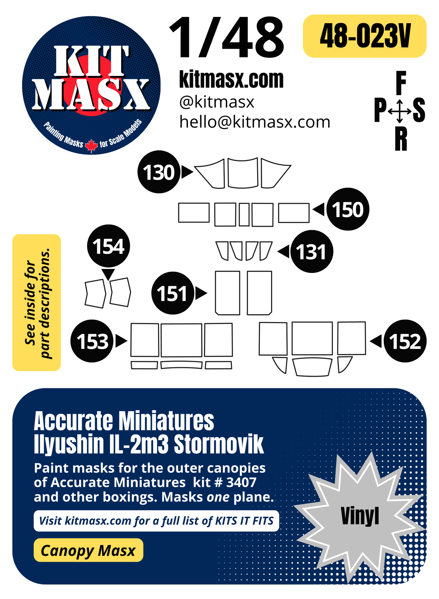 Accurate Miniatures Ilyushin IL-2m3 Stormovik 1/48 Canopy Paint Masks, Kit # 3407 (48023)